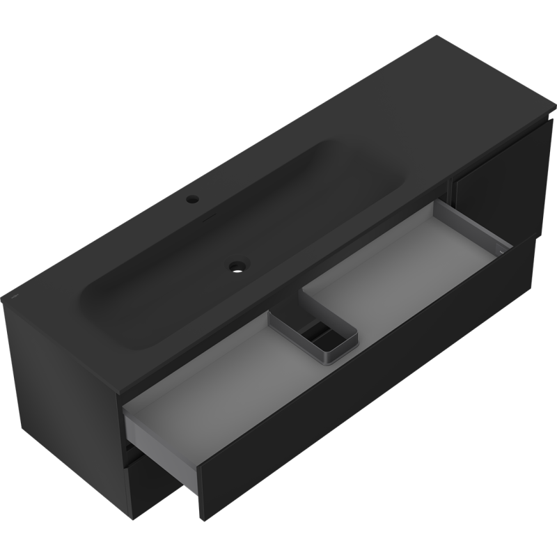 Mexen Orio kúpeľňová skrinka 160 cm s umývadlom Vela ľavým, 2S, 1D, čierna mat - 91A13-16047-3-BBFFF71-W23L71