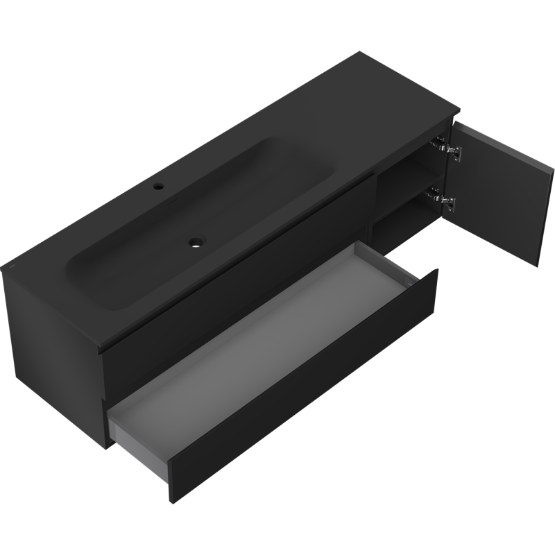 Mexen Orio kúpeľňová skrinka 160 cm s umývadlom Vela ľavým, 2S, 1D, čierna mat - 91A13-16047-3-BBFFF71-W23L71