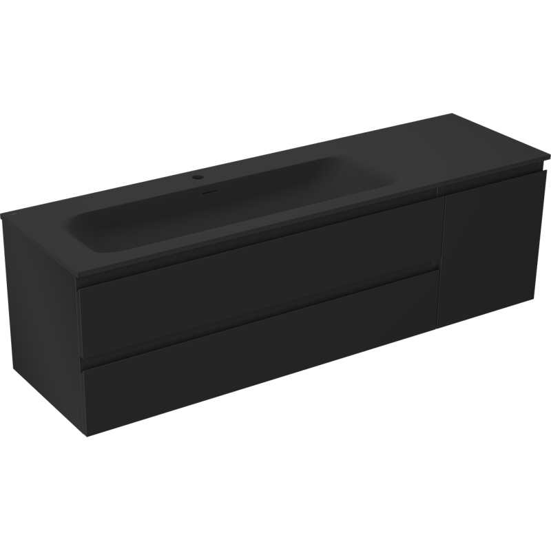Mexen Orio kúpeľňová skrinka 160 cm s umývadlom Vela ľavým, 2S, 1D, čierna mat - 91A13-16047-3-BBFFF71-W23L71