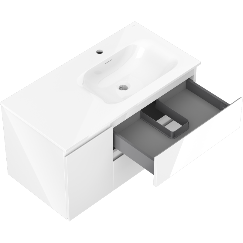 Mexen Orio kúpeľňová skrinka 90 cm s umývadlom Vela pravá, 2S, 1D, biela lesklá - 91A13-09047-3-BBFFF00-W23P00