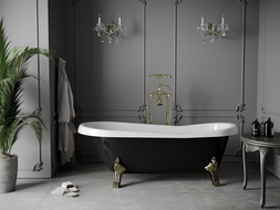 Mexen Retro voľne stojaca vaňa 170 x 75 cm, biela/čierna, zlaté nohy - 53251707575-50