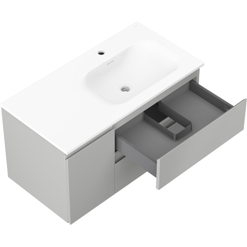 Mexen Orio kúpeľňová skrinka 90 cm s umývadlom Vela vpravo, 2S, 1D, šedá matná/biela matná - 91A13-09047-3-BBFFF62-W23P01