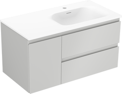 Mexen Orio kúpeľňová skrinka 90 cm s umývadlom Vela vpravo, 2S, 1D, šedá matná/biela matná - 91A13-09047-3-BBFFF62-W23P01