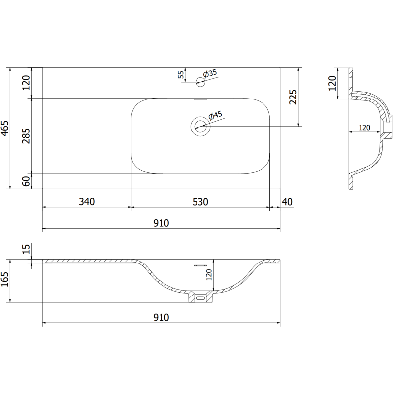 Mexen Orio kúpeľňová skrinka 90 cm s umývadlom Vela pravá, 2S, 1D, grafit mat/biela mat - 91A13-09047-3-BBFFF66-W23P01