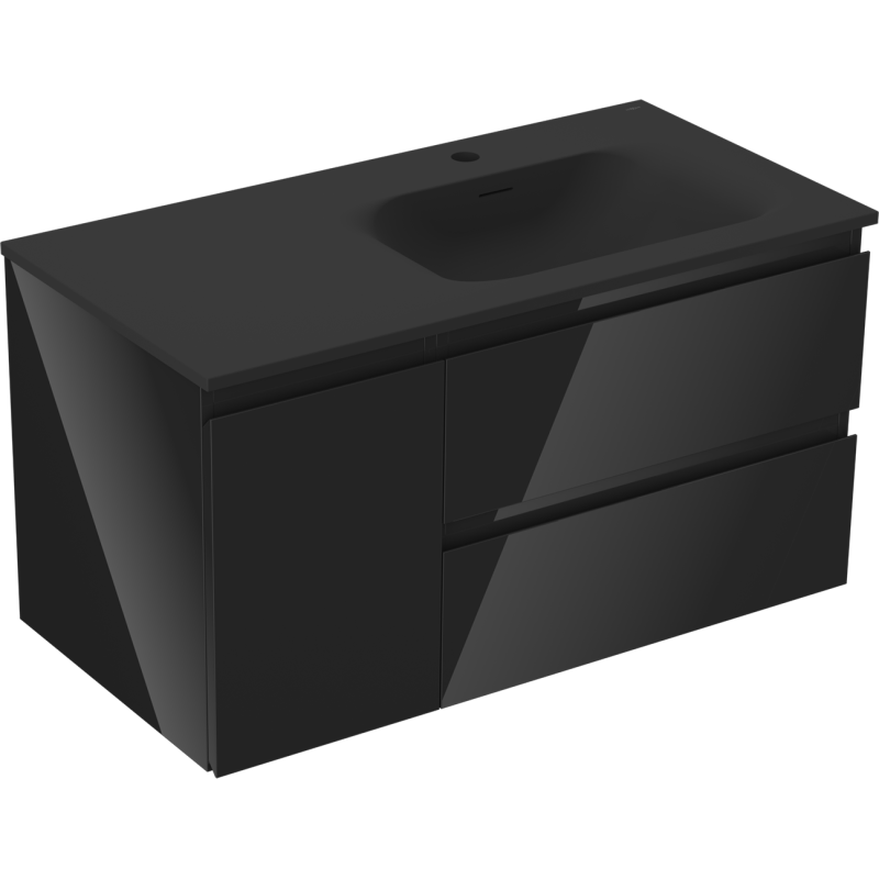 Mexen Orio kúpeľňová skrinka 90 cm s umývadlom Vela pravá, 2S, 1D, čierny lesk/čierny mat - 91A13-09047-3-BBFFF70-W23P71
