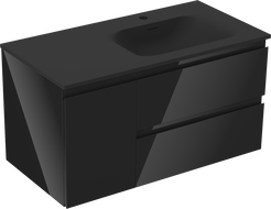 Mexen Orio kúpeľňová skrinka 90 cm s umývadlom Vela pravá, 2S, 1D, čierny lesk/čierny mat - 91A13-09047-3-BBFFF70-W23P71