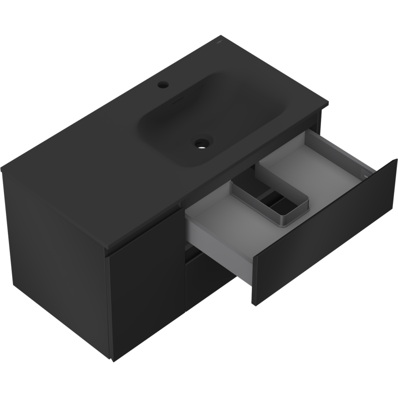 Mexen Orio kúpeľňová skrinka 90 cm s pravým umývadlom Vela, 2S, 1D, čierna matná - 91A13-09047-3-BBFFF71-W23P71