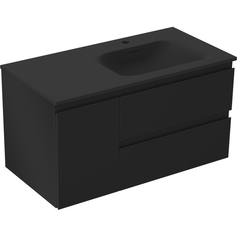 Mexen Orio kúpeľňová skrinka 90 cm s pravým umývadlom Vela, 2S, 1D, čierna matná - 91A13-09047-3-BBFFF71-W23P71
