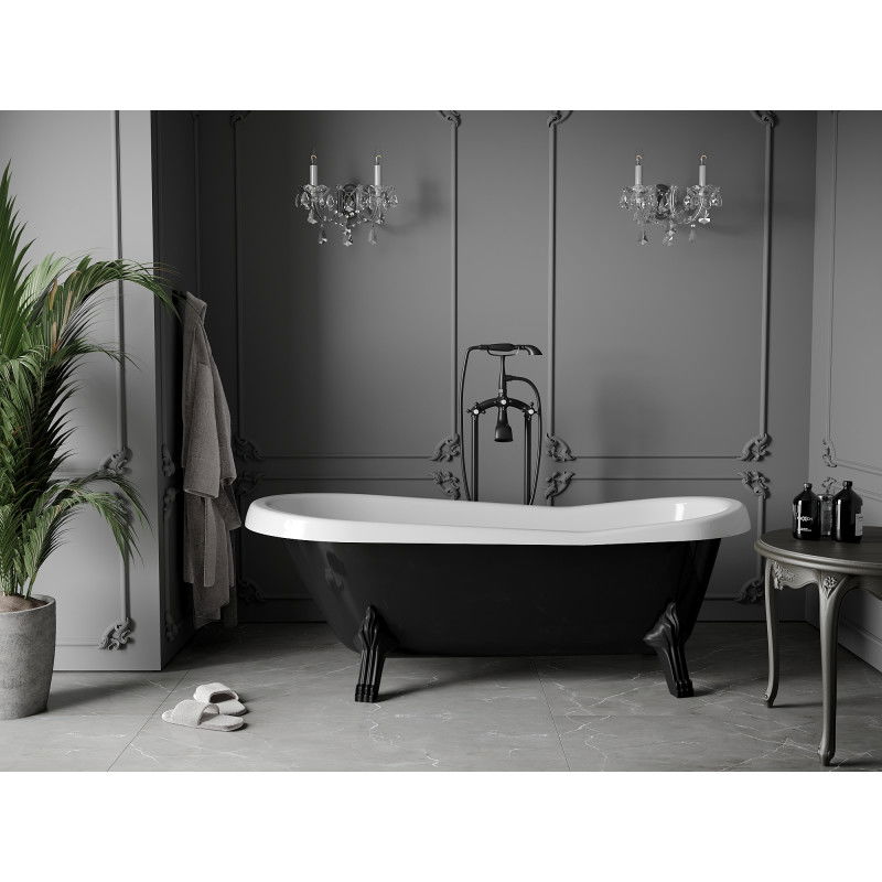 Mexen Retro voľne stojaca vaňa 170 x 75 cm, biela/čierna, čierne nohy - 53251707575-70