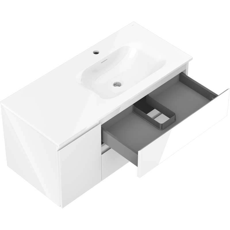 Mexen Orio kúpeľňová skrinka 100 cm s umývadlom Vela pravá, 2S, 1D, biela lesk - 91A13-10047-3-BBFFF00-W23P00