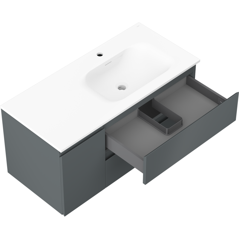 Mexen Orio kúpeľňová skrinka 100 cm s umývadlom Vela pravá, 2S, 1D, grafitová matná/biela matná
