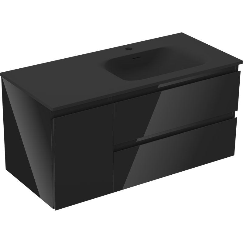 Mexen Orio kúpeľňová skrinka 100 cm s umývadlom Vela pravá, 2S, 1D, čierna lesklá/čierna matná