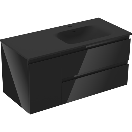 Mexen Orio kúpeľňová skrinka 100 cm s umývadlom Vela pravá, 2S, 1D, čierna lesklá/čierna matná
