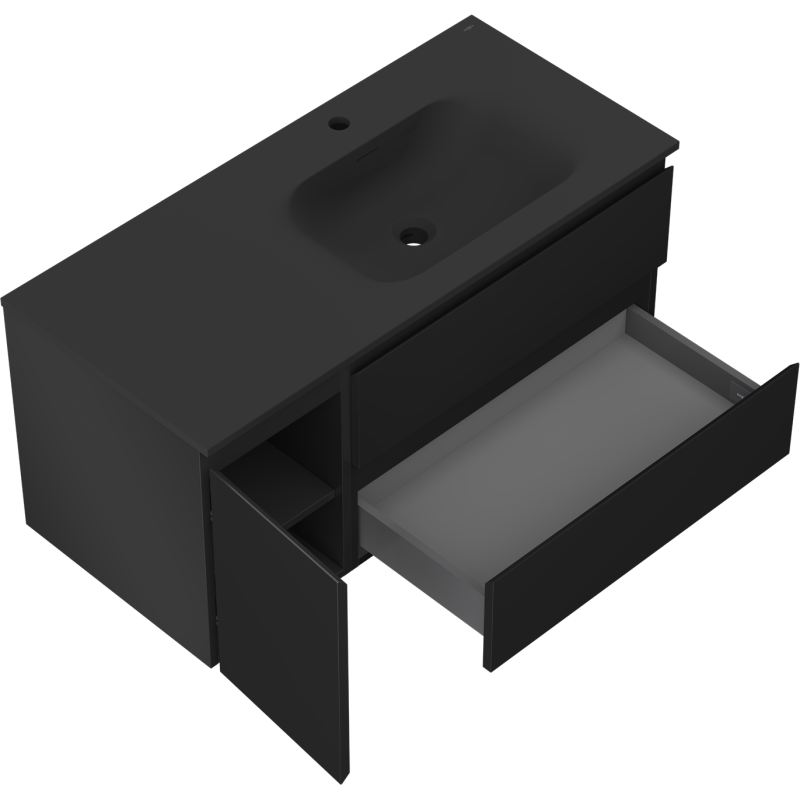 Mexen Orio kúpeľňová skrinka 100 cm s umývadlom Vela pravá, 2S, 1D, čierna matná - 91A13-10047-3-BBFFF71-W23P71