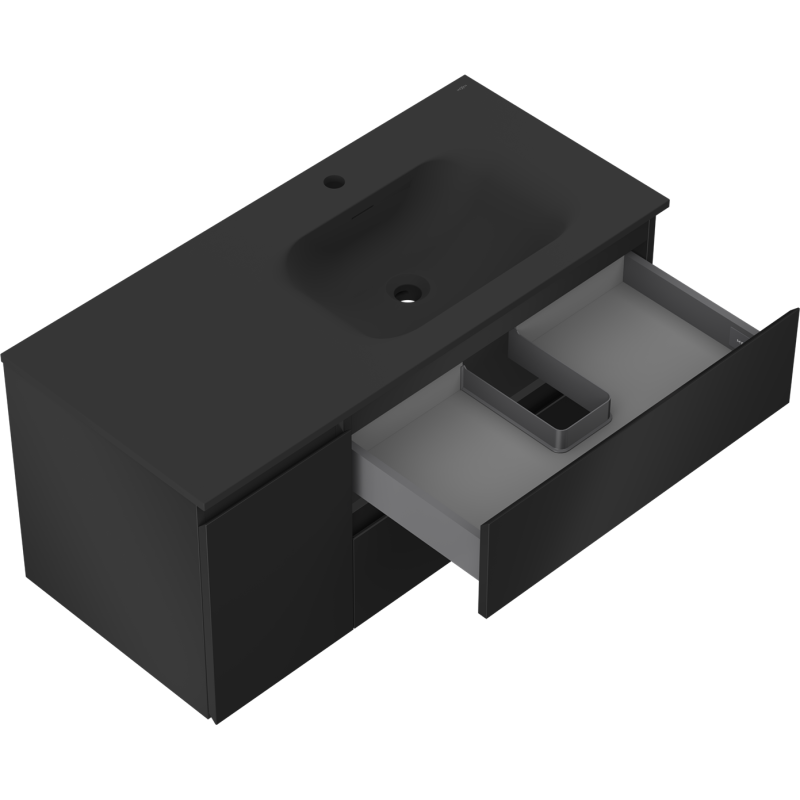 Mexen Orio kúpeľňová skrinka 100 cm s umývadlom Vela pravá, 2S, 1D, čierna matná - 91A13-10047-3-BBFFF71-W23P71