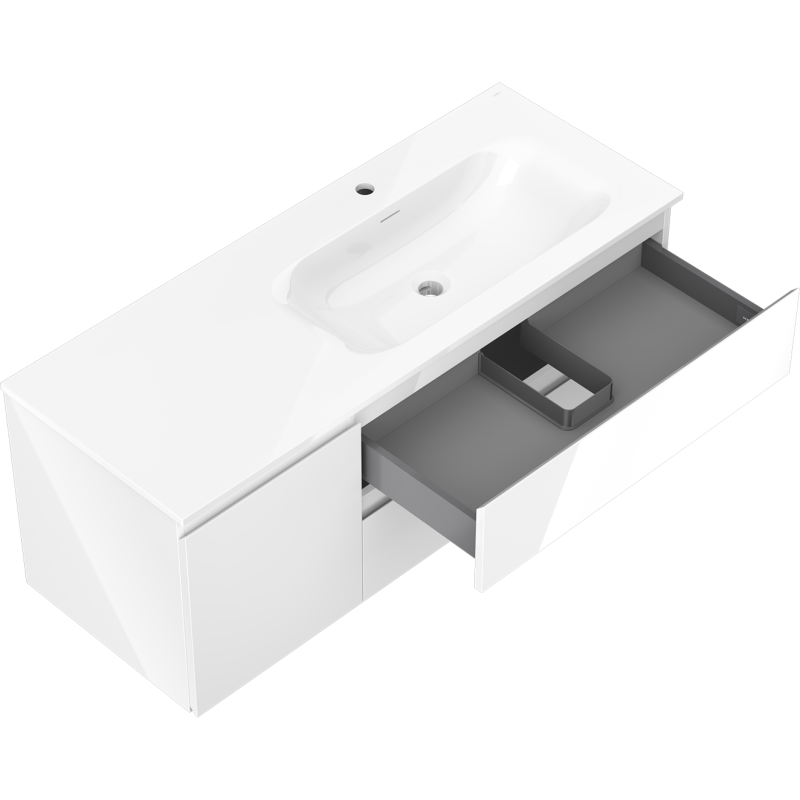 Mexen Orio kúpeľňová skrinka 120 cm s umývadlom Vela pravá, 2S, 1D, biela lesk - 91A13-12047-3-BBFFF00-W23P00