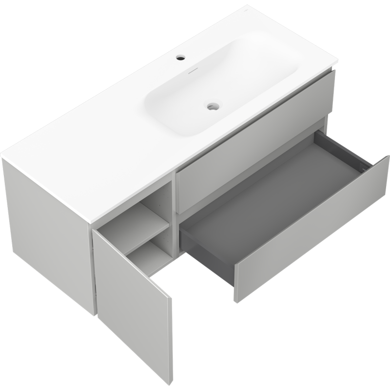 Mexen Orio kúpeľňová skrinka 120 cm s umývadlom Vela pravá, 2S, 1D, sivá mat/biela mat - 91A13-12047-3-BBFFF62-W23P01