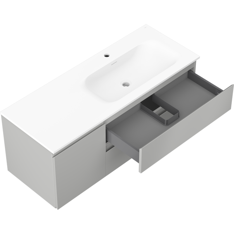 Mexen Orio kúpeľňová skrinka 120 cm s umývadlom Vela pravá, 2S, 1D, sivá mat/biela mat - 91A13-12047-3-BBFFF62-W23P01