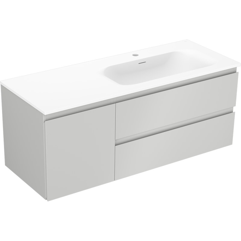 Mexen Orio kúpeľňová skrinka 120 cm s umývadlom Vela pravá, 2S, 1D, sivá mat/biela mat - 91A13-12047-3-BBFFF62-W23P01