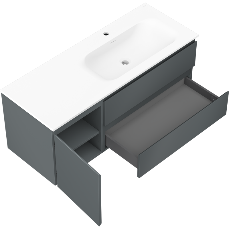 Mexen Orio kúpeľňová skrinka 120 cm s umývadlom Vela pravým, 2S, 1D, grafit mat/biela mat - 91A13-12047-3-BBFFF66-W23P01
