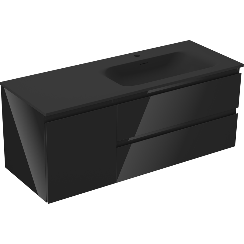 Mexen Orio kúpeľňová skrinka 120 cm s umývadlom Vela pravá, 2S, 1D, čierna lesk/čierna mat - 91A13-12047-3-BBFFF70-W23P71