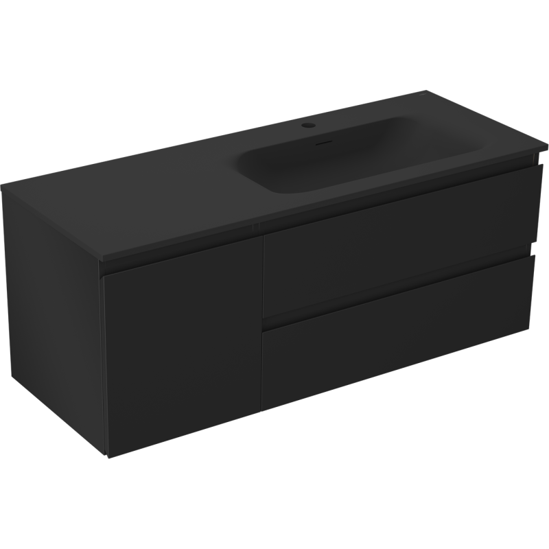 Mexen Orio kúpeľňová skrinka 120 cm s umývadlom Vela pravá, 2S, 1D, čierna matná - 91A13-12047-3-BBFFF71-W23P71