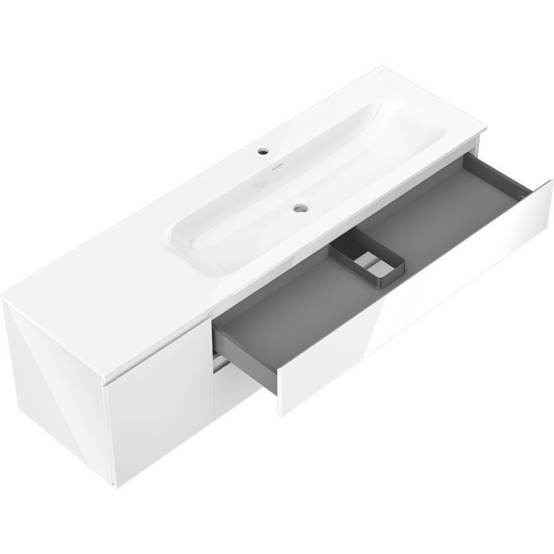 Mexen Orio kúpeľňová skrinka 160 cm s umývadlom Vela pravá, 2S, 1D, biela lesk - 91A13-16047-3-BBFFF00-W23P00