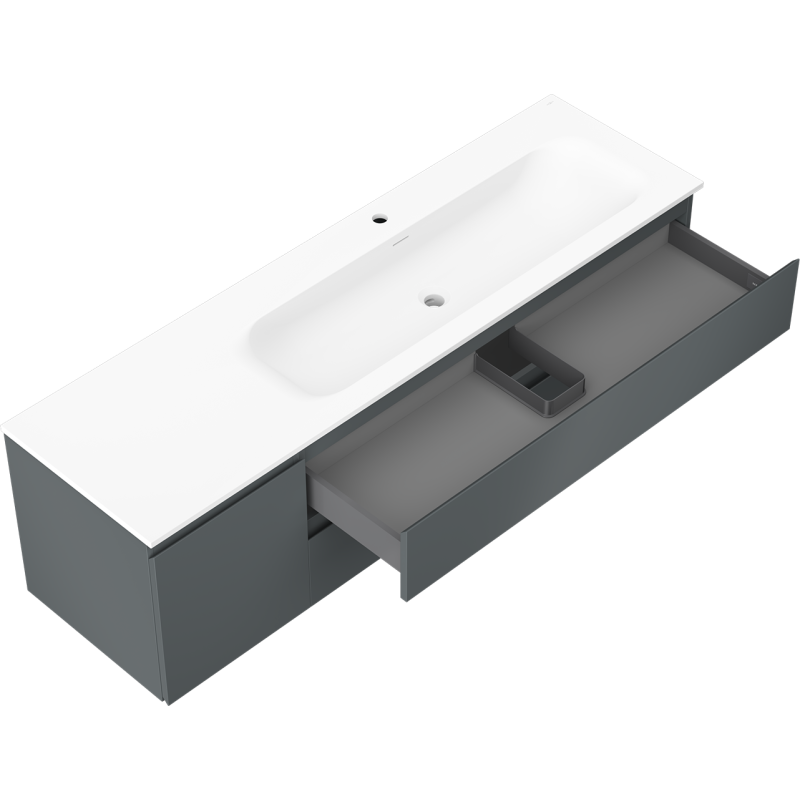 Mexen Orio kúpeľňová skrinka 160 cm s umývadlom Vela pravá, 2S, 1D, grafit mat/biela mat - 91A13-16047-3-BBFFF66-W23P01