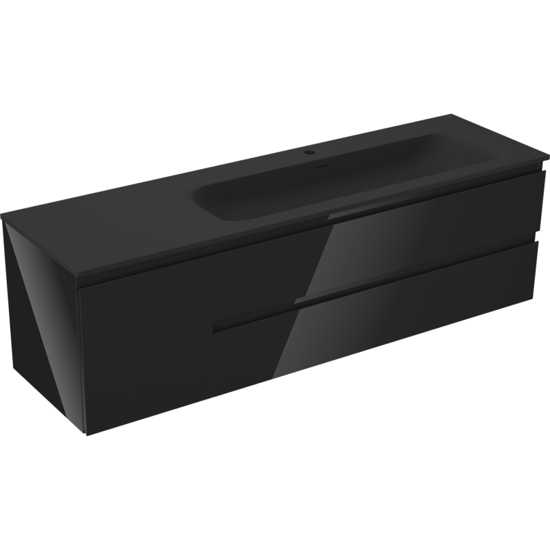 Mexen Orio kúpeľňová skrinka 160 cm s umývadlom Vela pravým, 2S, 1D, čierny lesk/čierna mat - 91A13-16047-3-BBFFF70-W23P71