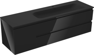 Mexen Orio kúpeľňová skrinka 160 cm s umývadlom Vela pravým, 2S, 1D, čierny lesk/čierna mat - 91A13-16047-3-BBFFF70-W23P71