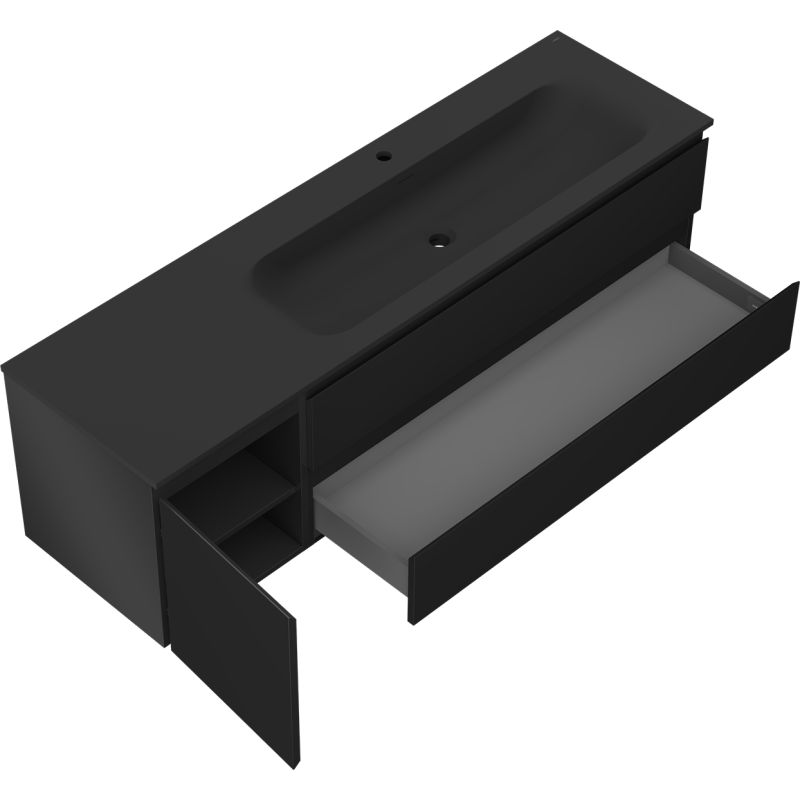 Mexen Orio kúpeľňová skrinka 160 cm s umývadlom Vela pravá, 2S, 1D, čierna matná - 91A13-16047-3-BBFFF71-W23P71