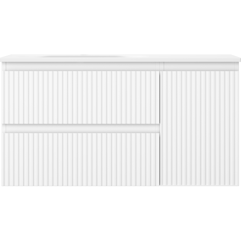 Mexen Rivel kúpeľňová skrinka 90 cm s umývadlom Vela ľavým, 2S, 1D, ryhované, biela matná - 91A23-09047-3-BBFFF01-W23L01