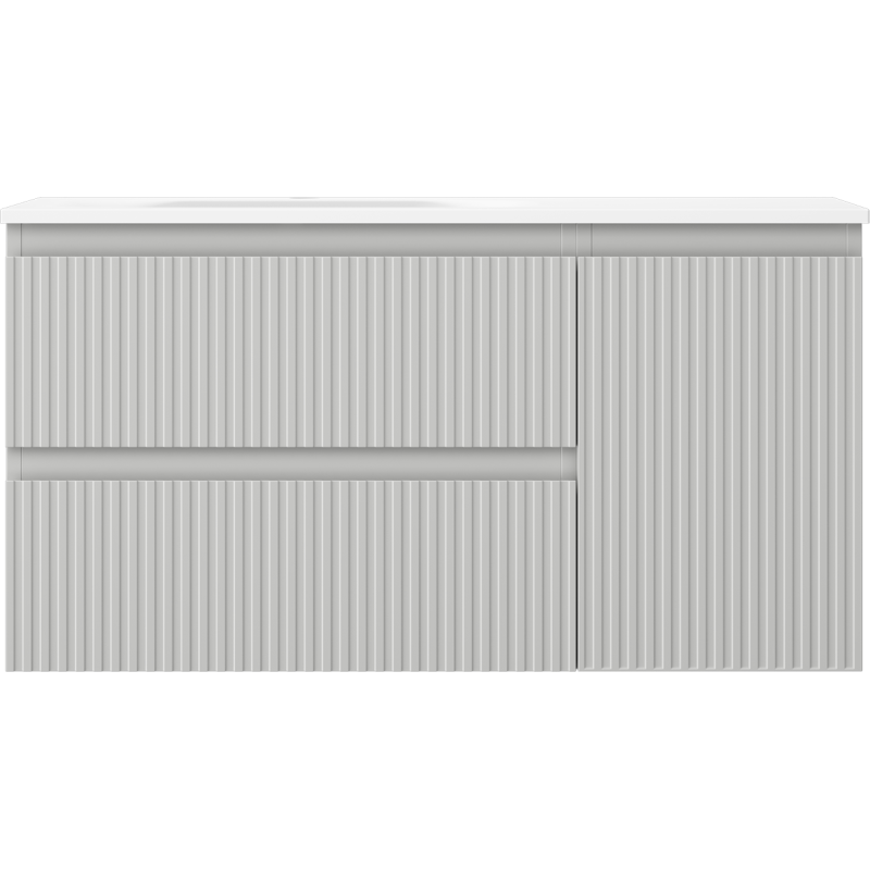 Mexen Rivel kúpeľňová skrinka 90 cm s umývadlom Vela ľavou, 2S, 1D, ryhovaná, sivá mat/biela mat - 91A23-09047-3-BBFFF62-W23L01