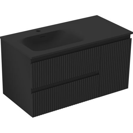 Mexen Rivel kúpeľňová skrinka 90 cm s umývadlom Vela ľavým, 2S, 1D, ryhovaná, čierna matná - 91A23-09047-3-BBFFF71-W23L71