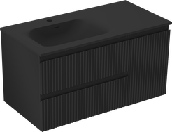 Mexen Rivel kúpeľňová skrinka 90 cm s umývadlom Vela ľavým, 2S, 1D, ryhovaná, čierna matná - 91A23-09047-3-BBFFF71-W23L71