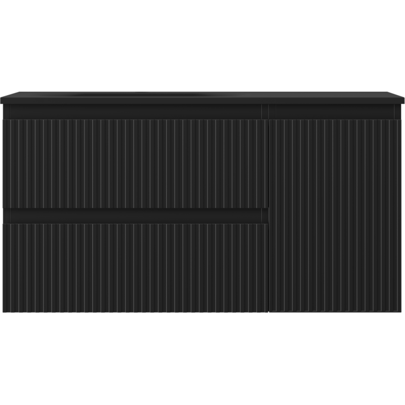 Mexen Rivel kúpeľňová skrinka 90 cm s umývadlom Vela ľavým, 2S, 1D, ryhovaná, čierna matná - 91A23-09047-3-BBFFF71-W23L71