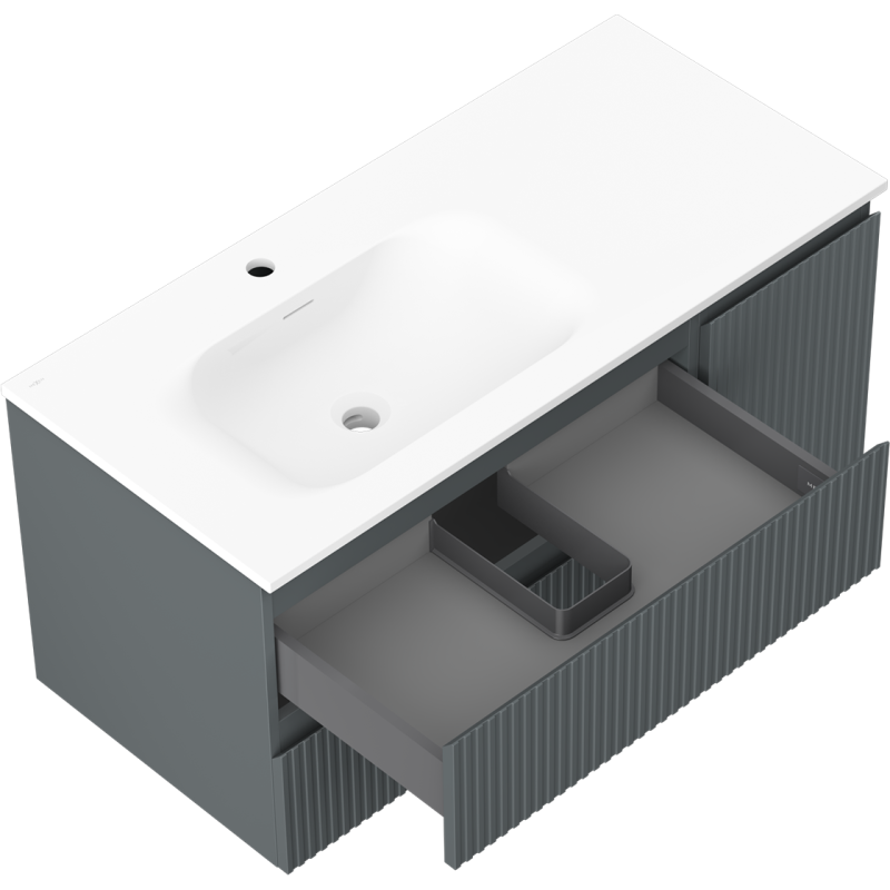Mexen Rivel kúpeľňová skrinka 100 cm s umývadlom Vela ľavá, 2S, 1D, ryhovaná, grafit/biela matná - 91A23-10047-3-BBFFF66-W23L01