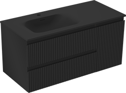 Mexen Rivel kúpeľňová skrinka 100 cm s umývadlom Vela ľavým, 2S, 1D, ryhovaná, čierna matná - 91A23-10047-3-BBFFF71-W23L71