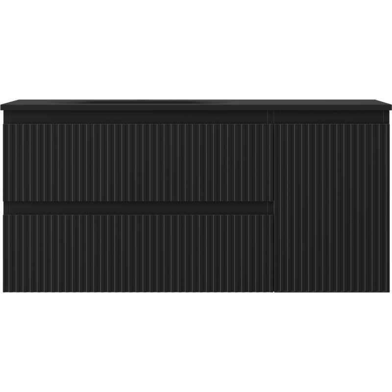 Mexen Rivel kúpeľňová skrinka 100 cm s umývadlom Vela ľavým, 2S, 1D, ryhovaná, čierna matná - 91A23-10047-3-BBFFF71-W23L71