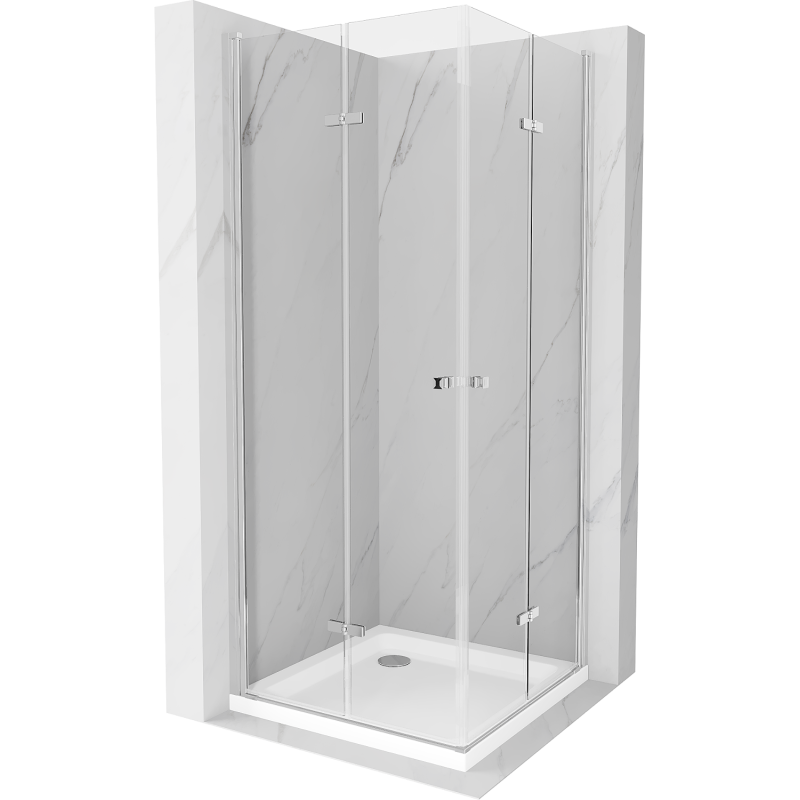 Mexen Lima Duo skladacia sprcha 80 x 80 cm, priehľadná, chróm + sprchová vanička Flat - 856-080-080-01-02-4010