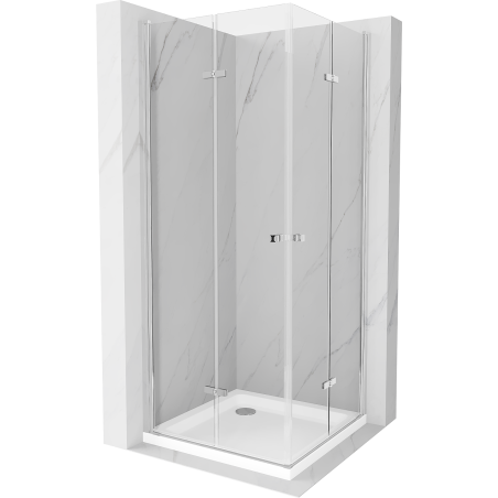 Mexen Lima Duo skladacia sprcha 80 x 80 cm, priehľadná, chróm + sprchová vanička Flat - 856-080-080-01-02-4010
