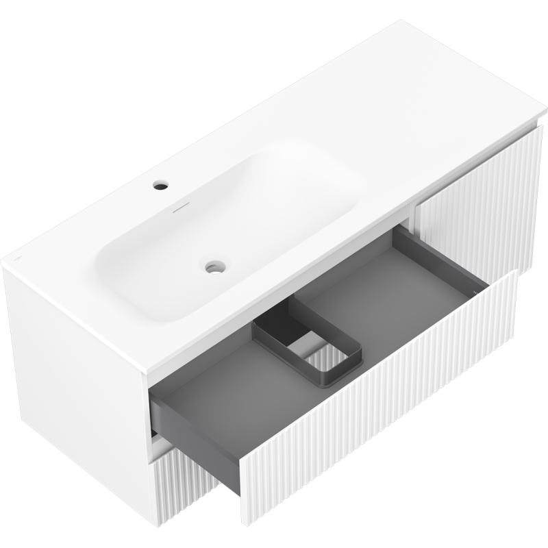 Mexen Rivel kúpeľňová skrinka 120 cm s umývadlom Vela ľavá, 2S, 1D, ryhovaná, biela mat - 91A23-12047-3-BBFFF01-W23L01