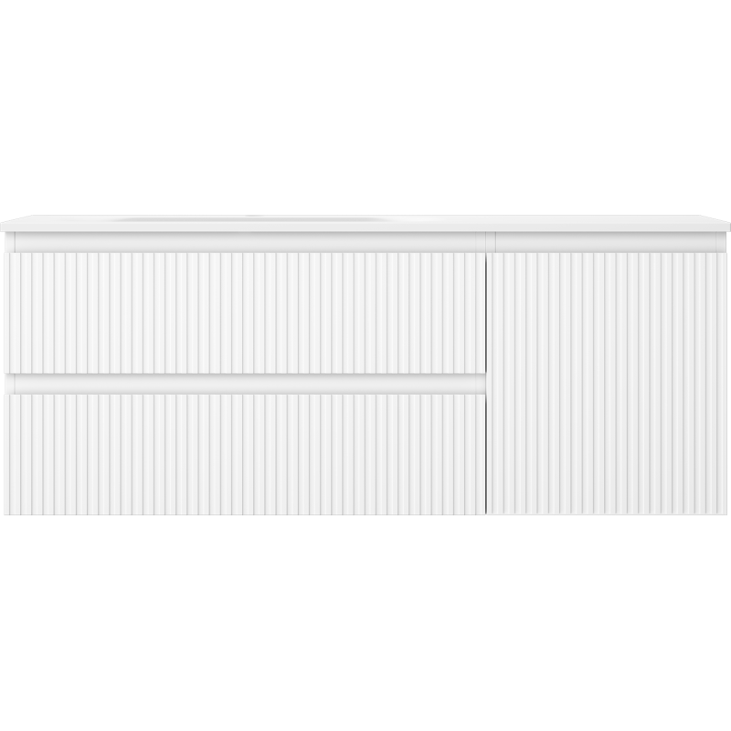 Mexen Rivel kúpeľňová skrinka 120 cm s umývadlom Vela ľavá, 2S, 1D, ryhovaná, biela mat - 91A23-12047-3-BBFFF01-W23L01