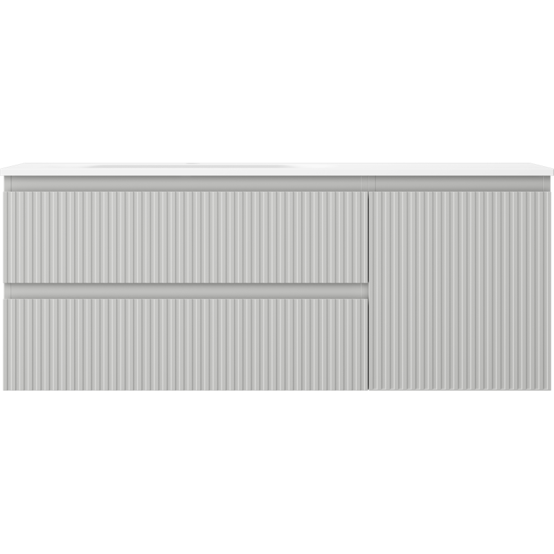 Mexen Rivel kúpeľňová skrinka 120 cm s umývadlom Vela ľavá, 2S, 1D, ryhovaná, sivá mat/biela mat
