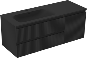 Mexen Rivel kúpeľňová skrinka 120 cm s umývadlom Vela ľavým, 2S, 1D, ryhovaná, čierna matná - 91A23-12047-3-BBFFF71-W23L71