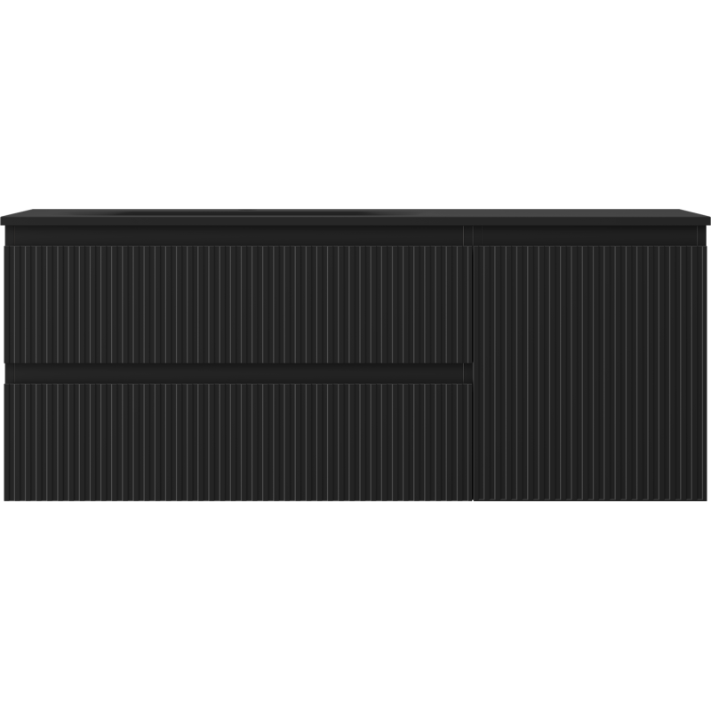 Mexen Rivel kúpeľňová skrinka 120 cm s umývadlom Vela ľavým, 2S, 1D, ryhovaná, čierna matná - 91A23-12047-3-BBFFF71-W23L71