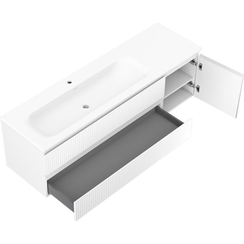Mexen Rivel kúpeľňová skrinka 160 cm s umývadlom Vela ľavá, 2S, 1D, ryhovaná, biela matná - 91A23-16047-3-BBFFF01-W23L01