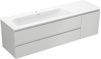 Mexen Rivel 160 cm kúpeľňová skrinka s umývadlom Vela ľavá, 2S, 1D, ryhovaná, šedá mat/biela mat - 91A23-16047-3-BBFFF62-W23L01