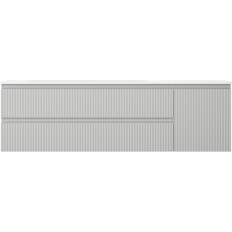 Mexen Rivel 160 cm kúpeľňová skrinka s umývadlom Vela ľavá, 2S, 1D, ryhovaná, šedá mat/biela mat - 91A23-16047-3-BBFFF62-W23L01