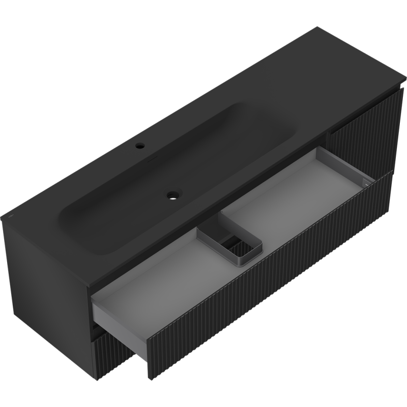 Mexen Rivel kúpeľňová skrinka 160 cm s umývadlom Vela ľavým, 2S, 1D, ryhovaná, čierna matná - 91A23-16047-3-BBFFF71-W23L71